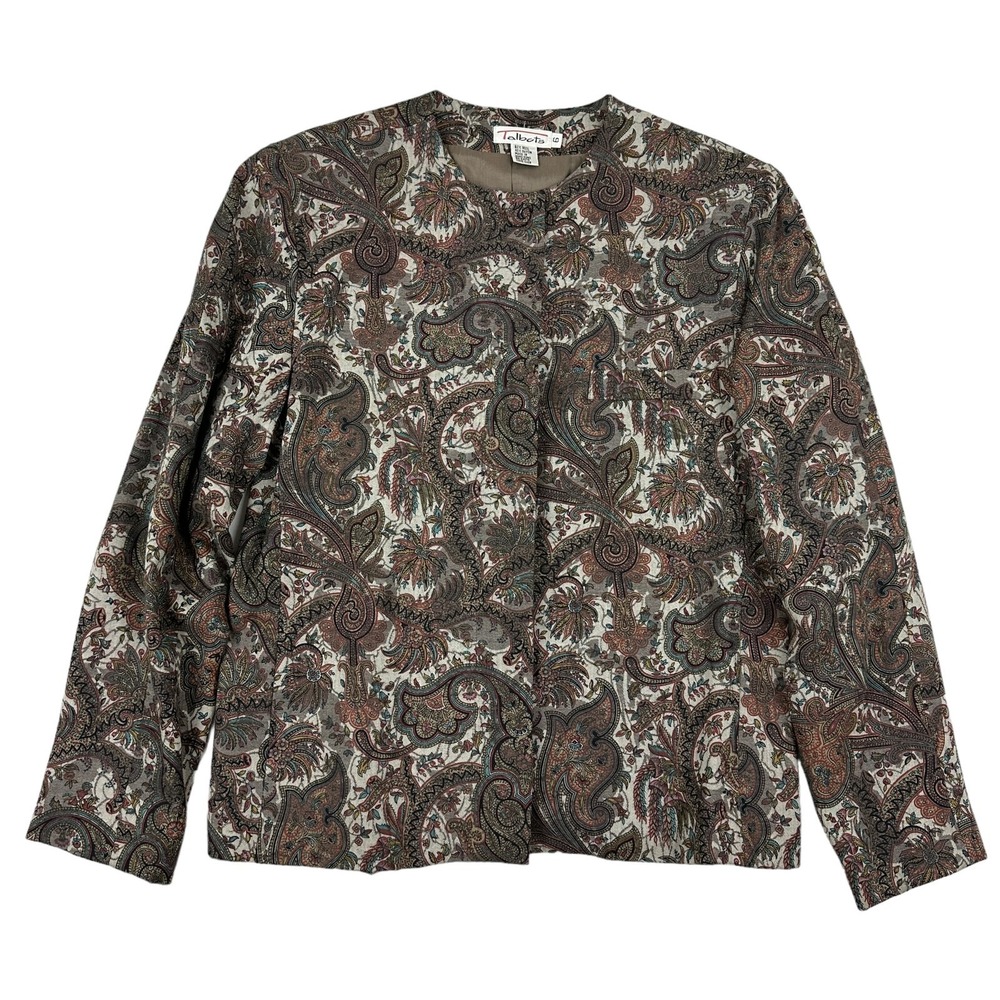 VTG Talbots Floral Paisley Jacket Blazer Padded Shoulder Wool Rayon Blend Sz 6